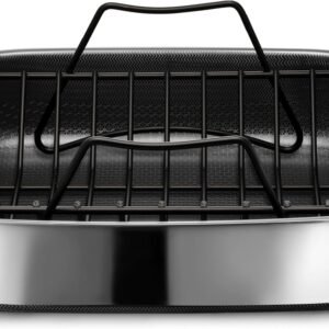 HexClad Hybrid Nonstick Roasting Pan with Rack, Dishwasher-Friendly, Oven-Safe Up to 900°F, Compatible with All Cooktops