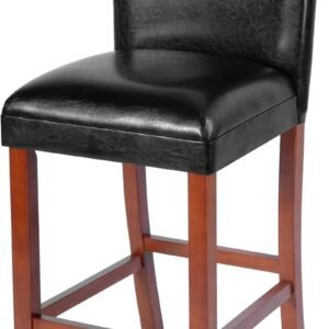 HomePop Home Decor Classic Counter Height Bar Stool, Set of 1, 29 Inch, Faux Leather Upholstered, Decorative Home Furniture, Black