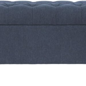 Homepop Home Decor | Tufted Ainsley Button Storage Ottoman Bench with Hinged Lid | Ottoman Bench with Storage for Living Room & Bedroom, Blue Woven