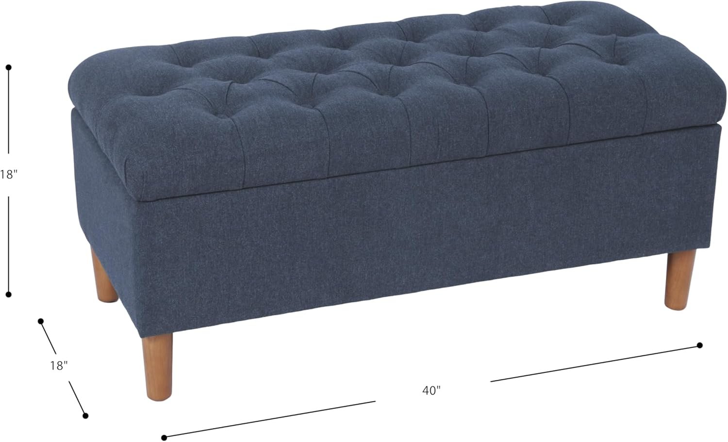 Homepop Home Decor | Tufted Ainsley Button Storage Ottoman Bench with Hinged Lid | Ottoman Bench with Storage for Living Room & Bedroom, Blue Woven - Image 2