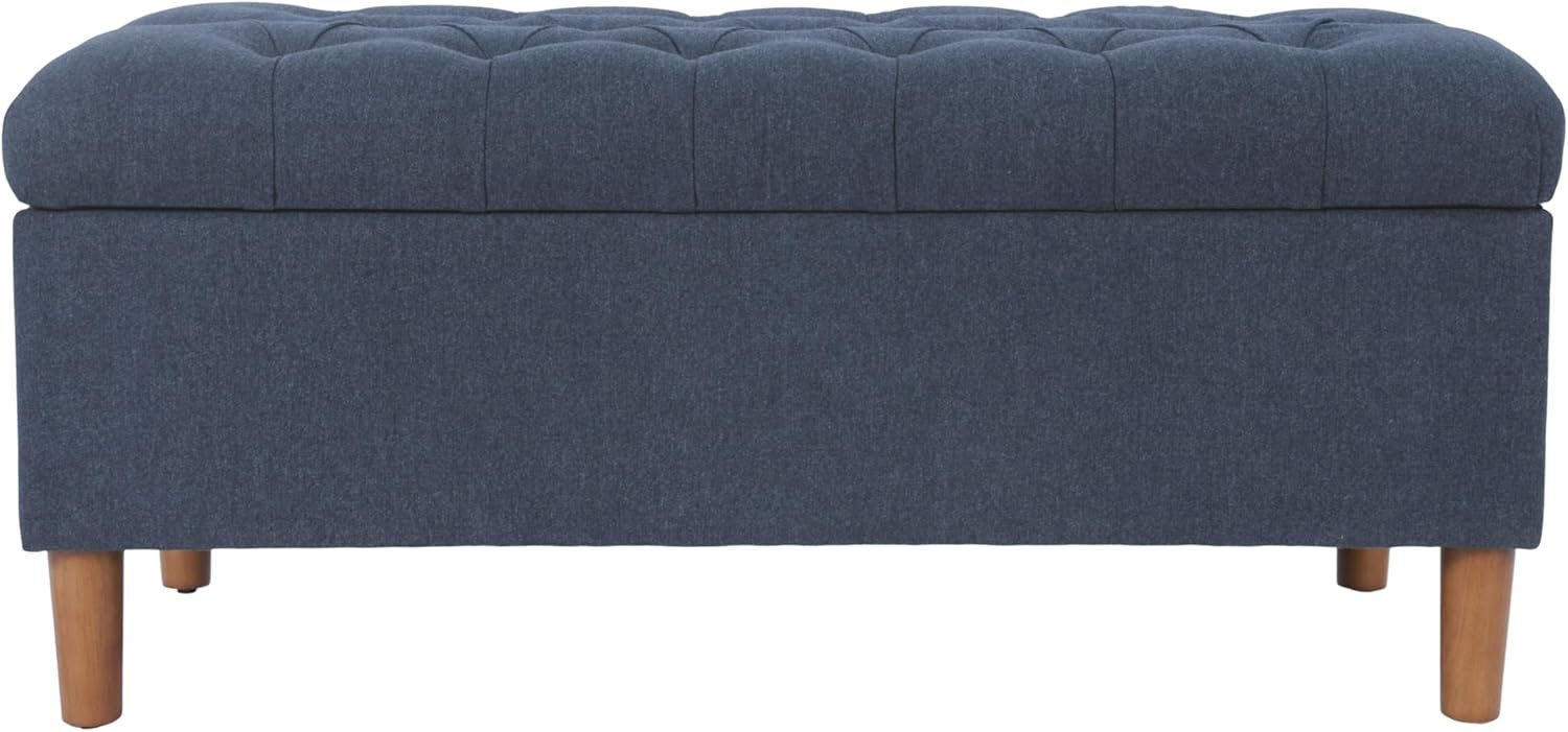 Homepop Home Decor | Tufted Ainsley Button Storage Ottoman Bench with Hinged Lid | Ottoman Bench with Storage for Living Room & Bedroom, Blue Woven