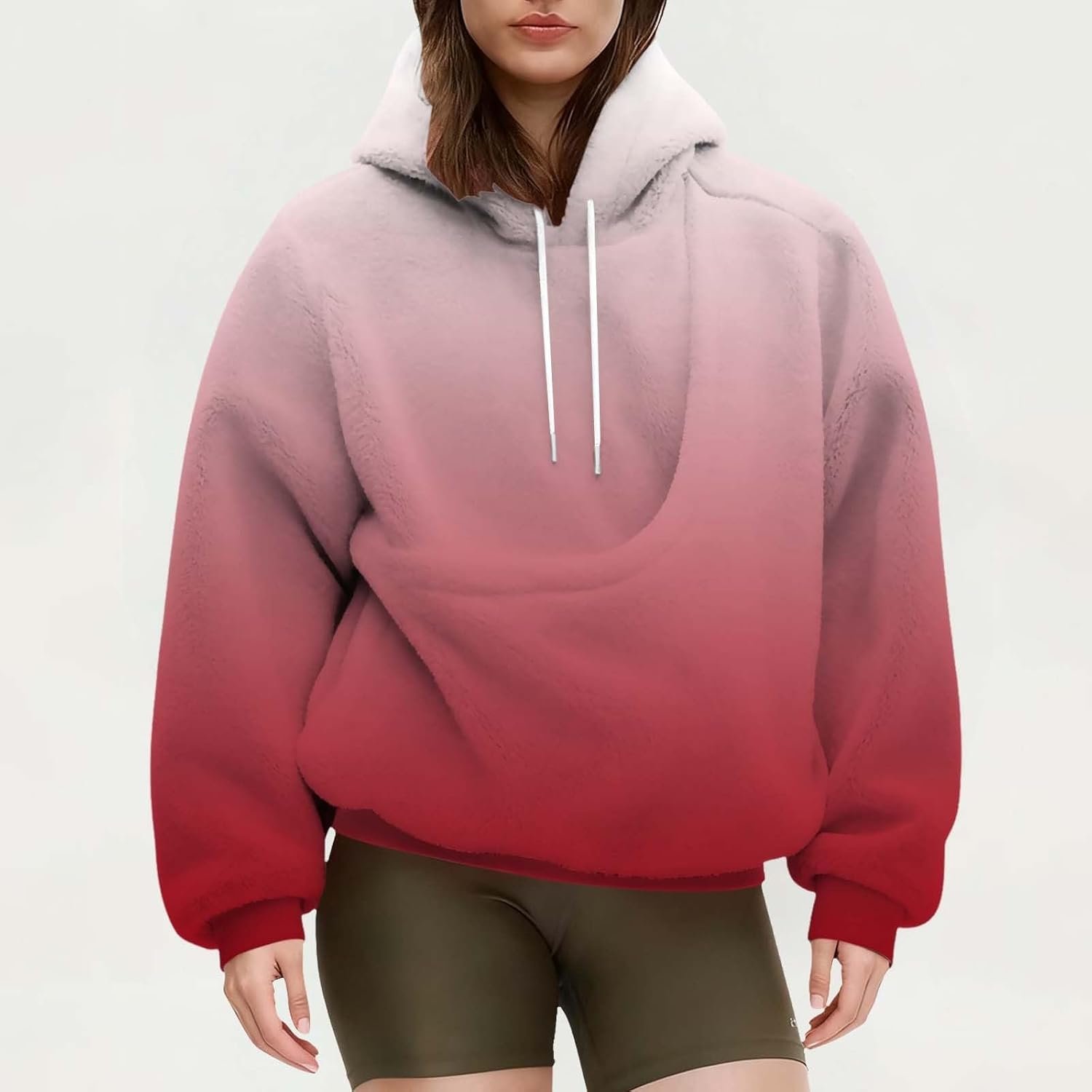 Hoodie With Pet Pouch, Oversized Fuzzy Fleece Kitten Puppy Holder Hoodies Cozy Soft Carrying Sweatshirt for Women - Image 2