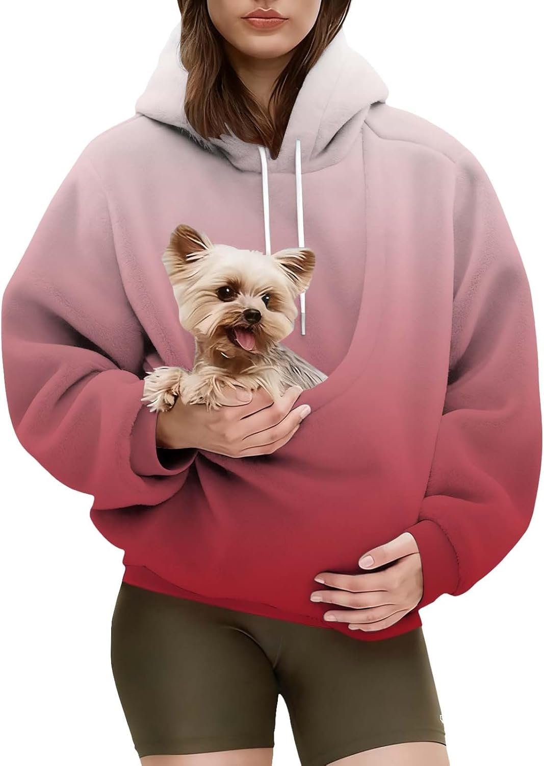 Hoodie With Pet Pouch, Oversized Fuzzy Fleece Kitten Puppy Holder Hoodies Cozy Soft Carrying Sweatshirt for Women
