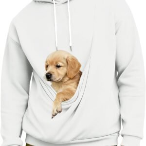 Hoodie with Dog Pouch for Men Fall Winter Warm Cute Kangaroo Pouch Hoodies Casual Cozy Soft Pet Hooded Sweatshirt