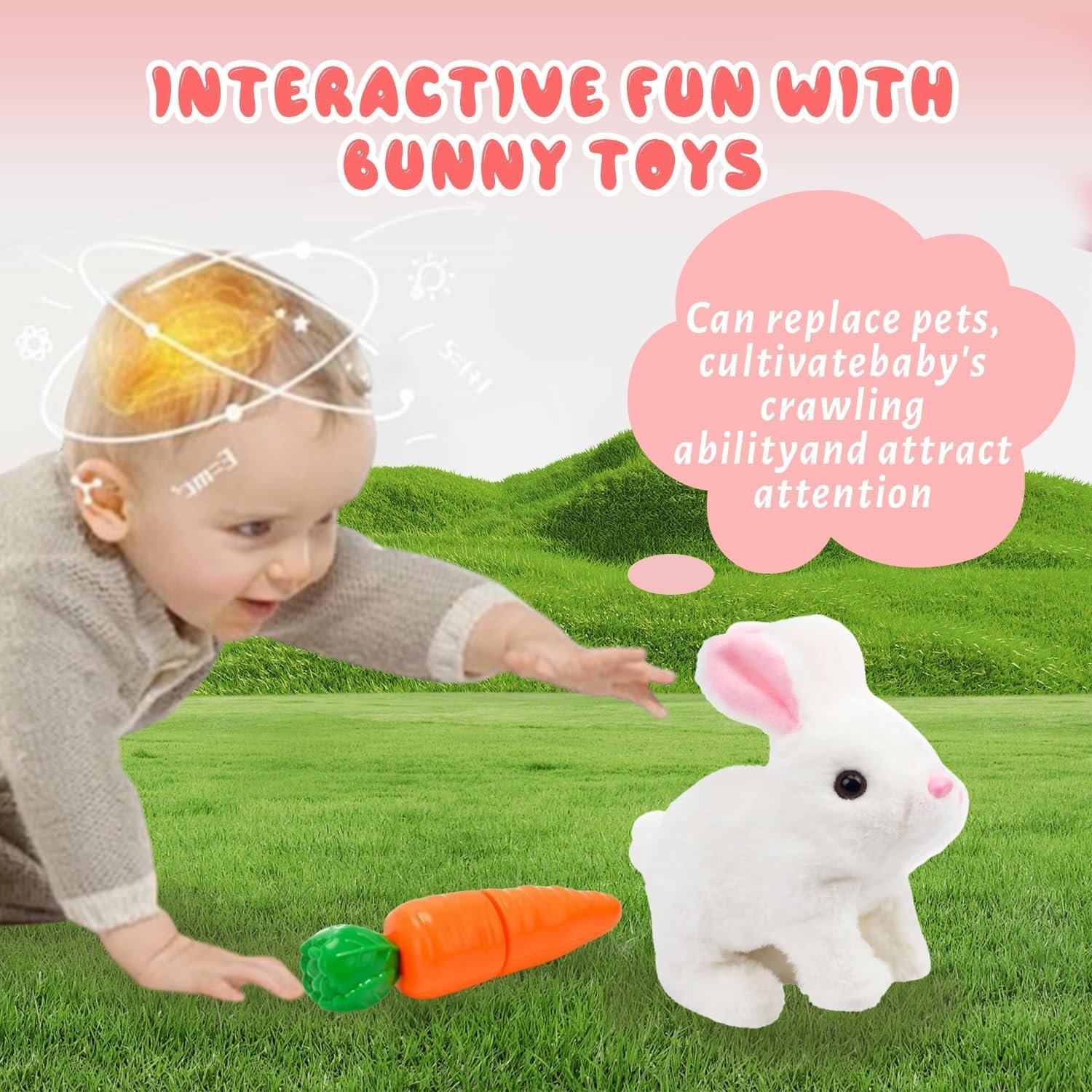 Hopping Bunny Toy, Easter Rabbit Interactive Electronic Pet Plush Bunny Toys with Sounds, Jumping, Twitching Ears - Easter Gifts for Kids (Brown) - Image 2