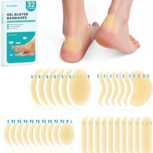Hydrocolloid Gel Blister Bandages Pads - (Variety Pack) Promifun 32ct Waterproof Adhesive Blisters Bandages - Blister Pads for Heel, Foot, Toe, Feet - Gel Blister Chshions for Prevention & Recovery
