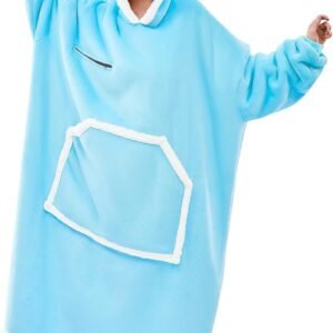 IFNOW Wearable Blanket Hoodie, Oversized Sherpa Fleece Hooded Sweatshirt with Eye Mask, Cozy and Giant Blanket Hoodie with Sleeves Extra Long for Adults Men Women, Skyblue