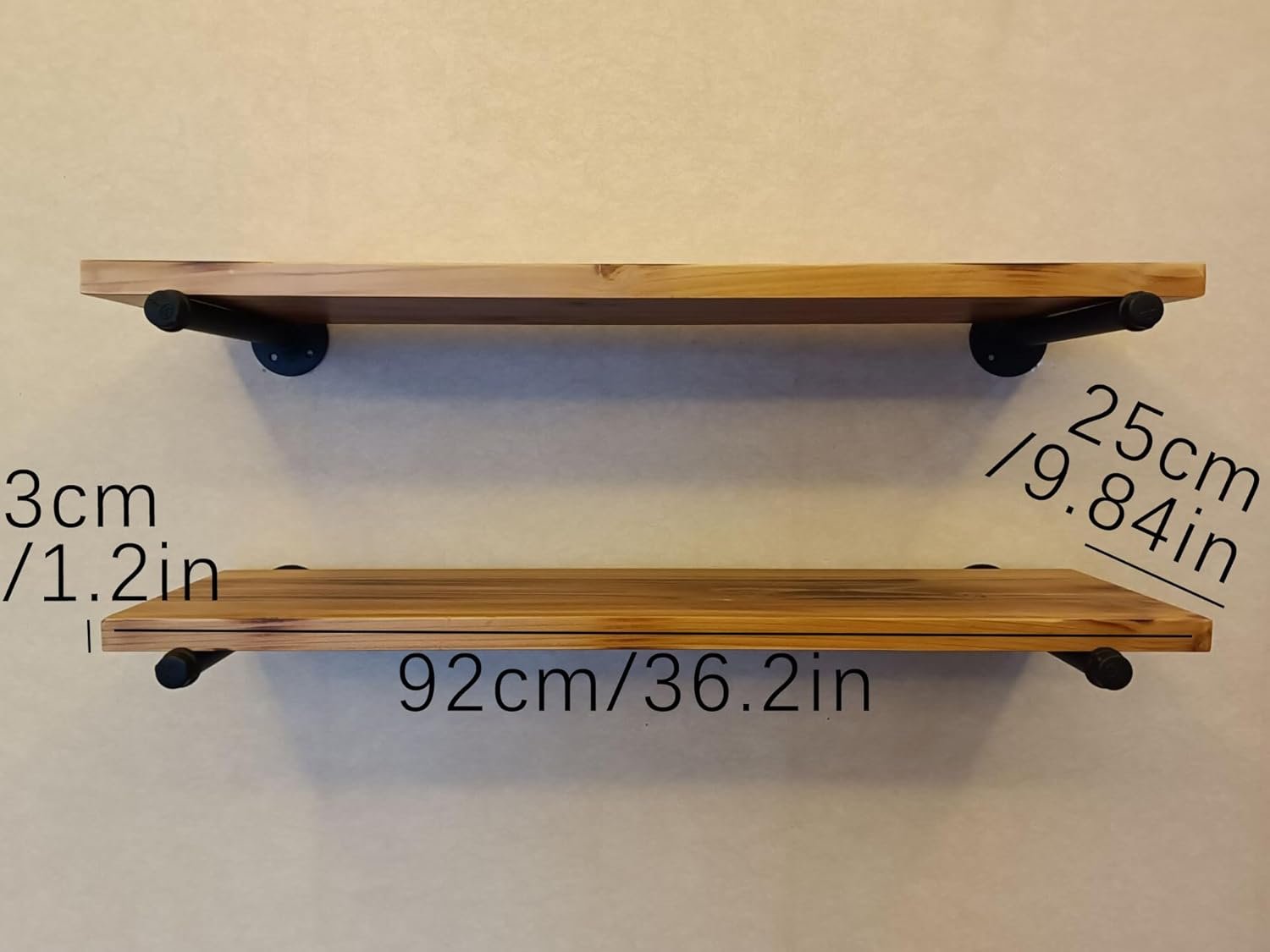 Industrial Pipe Wall Wood Shelves,Real Wooden Shelves 36" in Special Brown Color with 1.2" Extra Thickness, Modern Floating Shevles Bookshelf Shelving Units for Rustic Farmhouse Decor… - Image 2