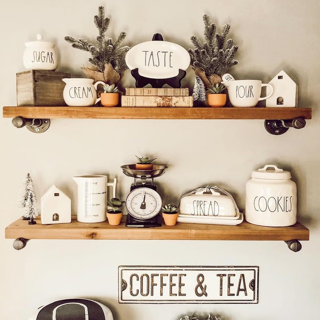 Industrial Pipe Wall Wood Shelves,Real Wooden Shelves 36" in Special Brown Color with 1.2" Extra Thickness, Modern Floating Shevles Bookshelf Shelving Units for Rustic Farmhouse Decor…