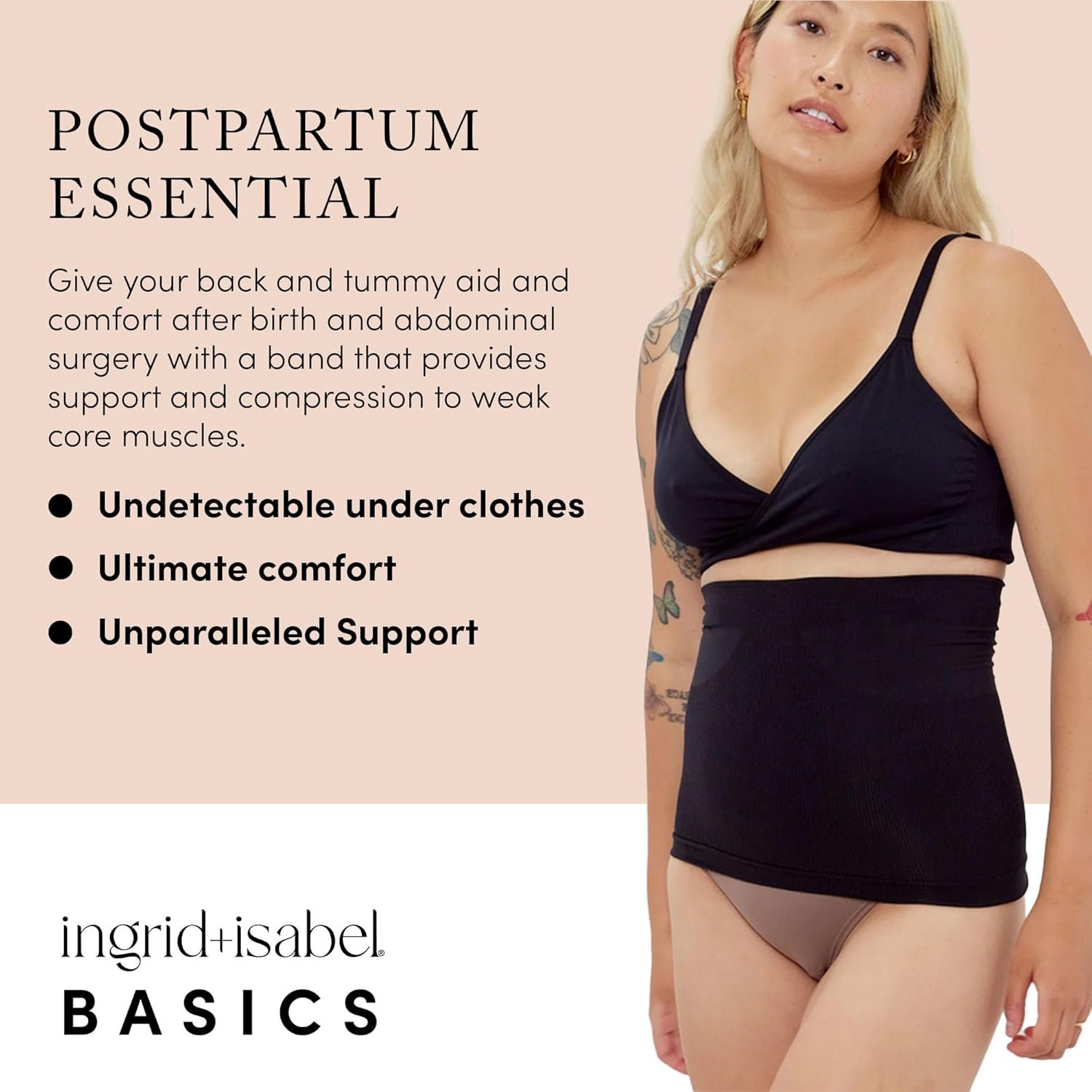 Ingrid & Isabel Basics Afterband - Postpartum Belly Band – After Birth & Post Surgery Compression Wrap for Abdominal Support and Recover - Black (M/L) - Image 2