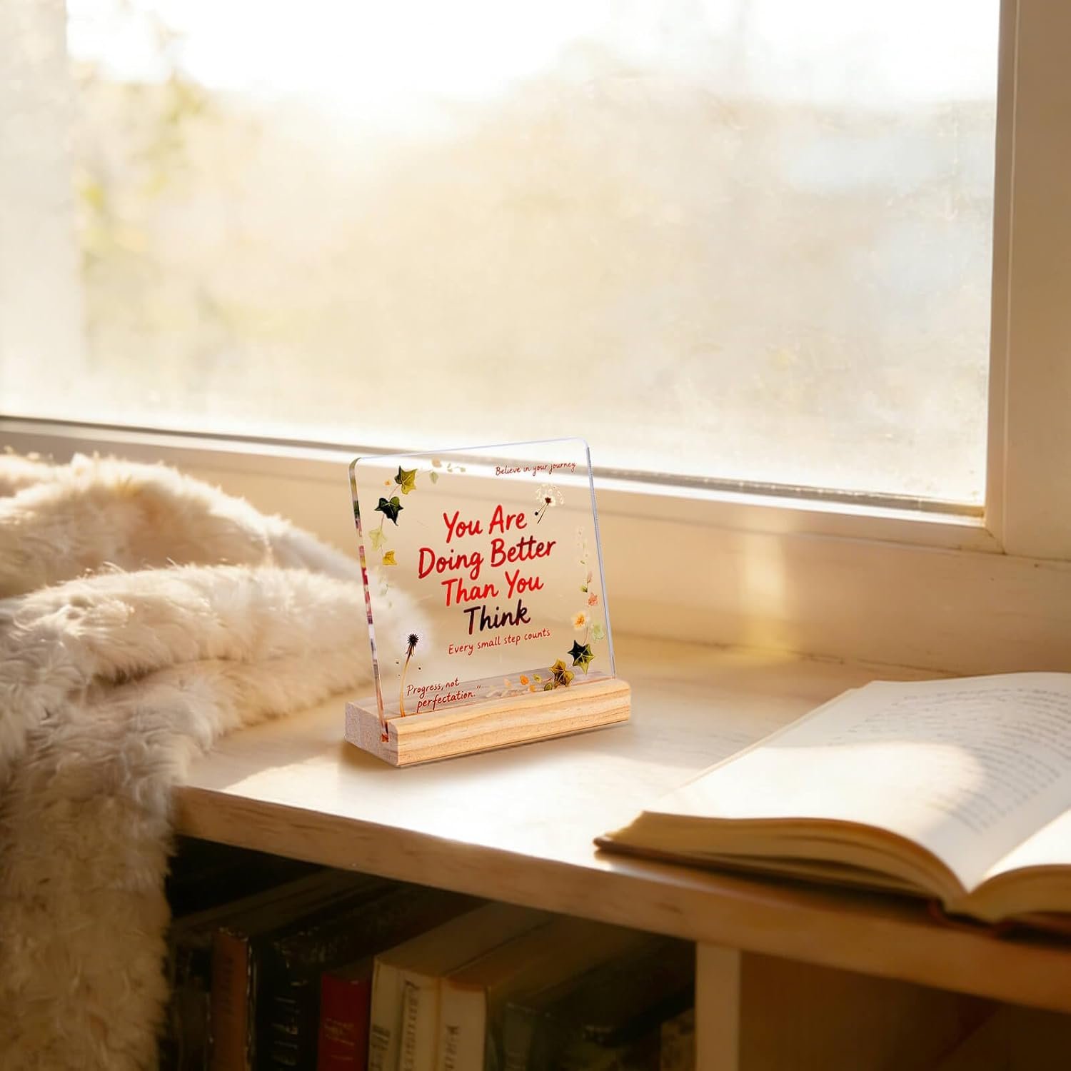 Inspirational Acrylic Desk Plaque with Wooden Base – “You Are Doing Better Than You Think” – Motivational Gift for Women, Men, Coworkers, Office, Home Desk Decor, Encouragement Sign - Image 2