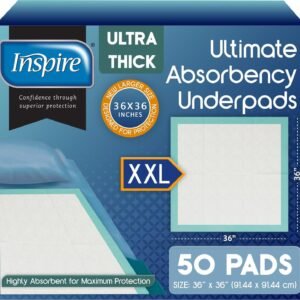 Inspire Extra Large Super Absorbent Disposable Bed Pads for Chronic Incontinence Ultra Thick and Absorbent Bed Pads Disposable Adult | Pee Pads for Adults (36" X 36" Pack of 50)