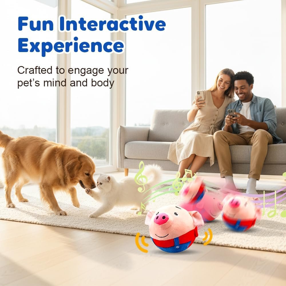 Interactive Dog Toys, Active Moving Pet Plush Toy, 2026 Upgraded Rechargeable Squeaky Dog Ball Toy with Recording Sound, Washable Cartoon Pig Plush Toy for Dogs Puppies (Blue)