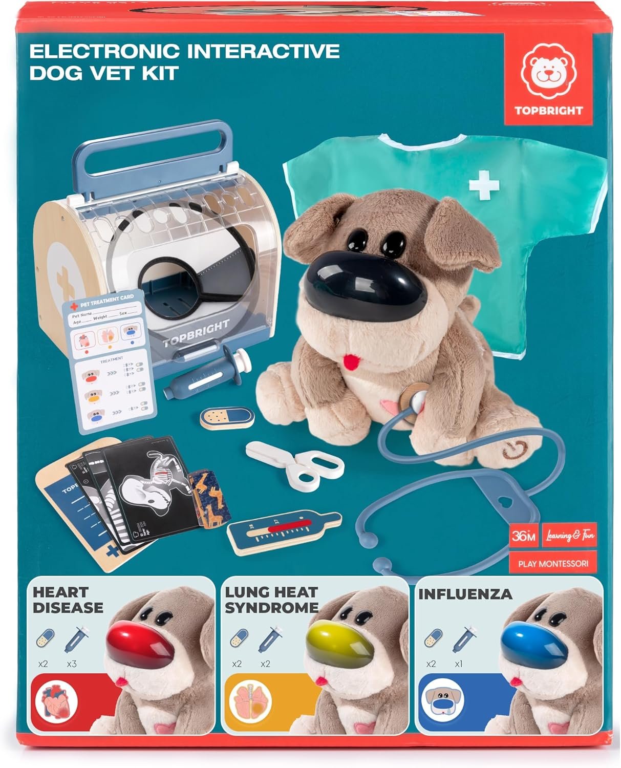 Interactive Dog Vet Set, Play Veterinarian Set for Kids, Birthday Gift for Boys Girl, Pretend Play Toy Doctor Vet Kit for Toddlers 3-5