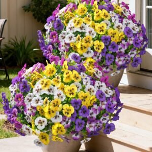 Ivydale Artificial Flowers for Outdoor Spring Decor, 20PCS Fake Pansy Flowers Faux Silk Mixed Color Pansies UV Resistant Plants for Front Door Porch Yard Patio Window Box Home Decor