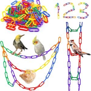 JIALEEY 100PCS Plastic Chain Links, Children's Learning Toy, Mix Color Rainbow DIY C-Clips Chains Hooks Swing Climbing Cage Toys for Bird Sugar Glider Rat Parrot