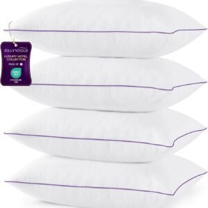 JOLLYVOGUE Pillows Queen Size Set of 4, Bed Pillow for Side, Back, and Stomach Sleepers, Down Alternative Filled Pillows, Luxury Hotel Quality and Machine Washable, 28" x 20", 4 Pack