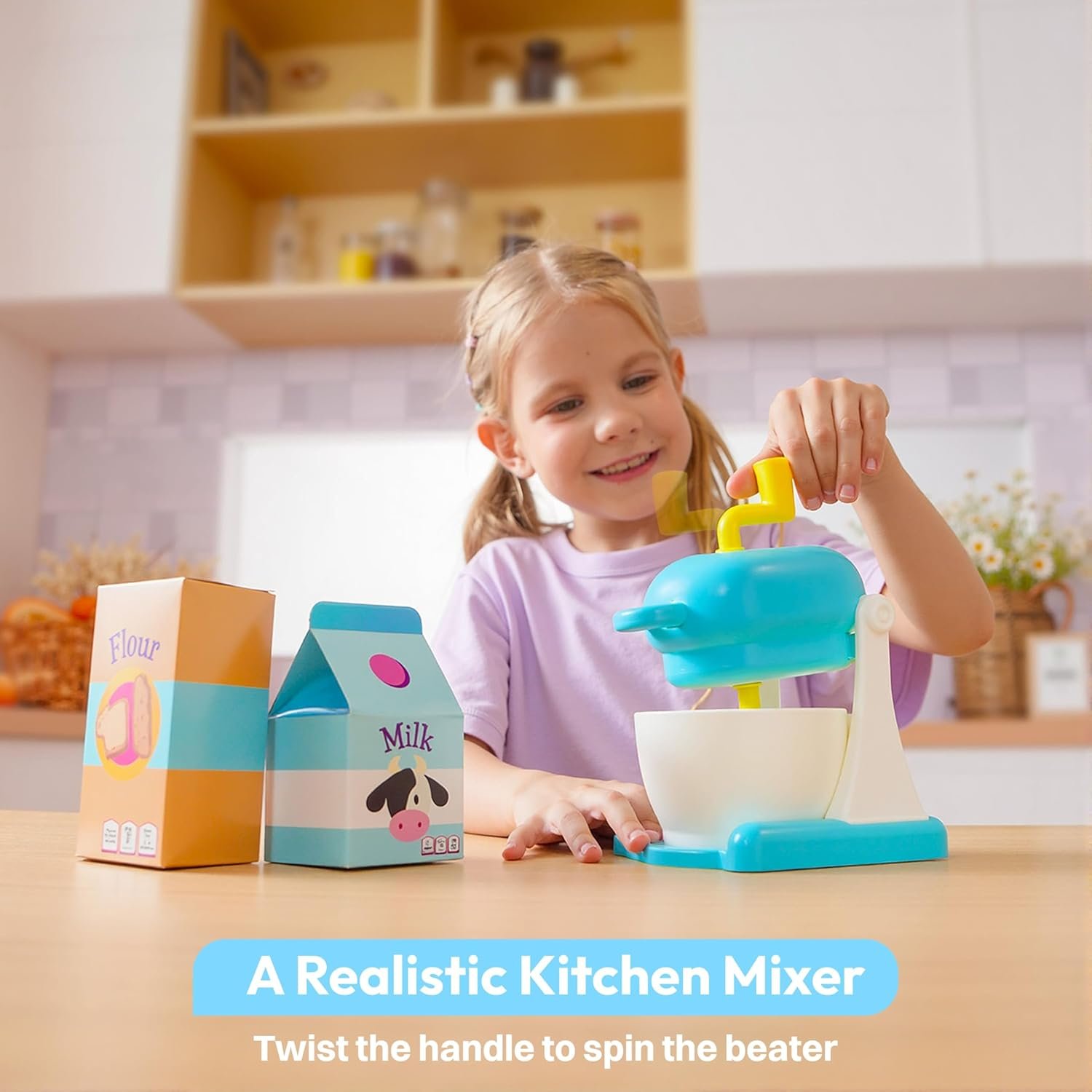 JOVA lalalark Whisk n' Bake Bakery Mixer Playset, 16 Pieces Toy Kitchen and Food Accessories with Play Money and Menu, Role Play Toys for Girls Boys, Easter Basket Stuffers Birthday Gift for Kids - Image 2