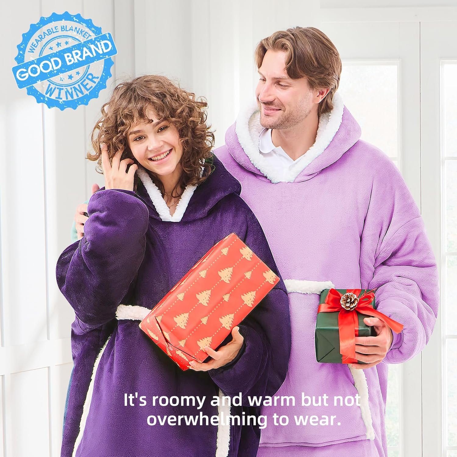 JOYWOO Purple Wearable Blanket Hoodie,Oversized Cat Lovers Sweatshirt Blanket for Adult & Teens,Birthday Gifts for Women Men Mom Girl Boys,Cozy Sherpa Blanket Giant Pocket Gifts,Dark Purple Small - Image 2