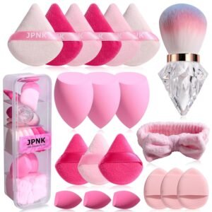 JPNK 20PCS Makeup Sponges Set with Powder Puff Brush for Liquid, Cream, and Powder And Small Mini Figure Makeup Sponge