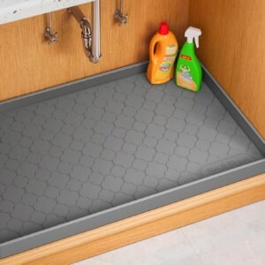 Jin&Bao Waterproof Under Sink Mat 34" x 22", Thick Silicone Mat Cabinet Protector for Kitchen and Bathroom, Shelf Liner, Home Organizer and Storage, Multipurpose Tray for Gadgets and Essentials