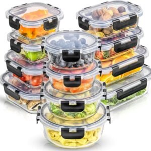JoyJolt 24pc Borosilicate Glass Storage Containers with Lids | 12 Airtight/Freezer Safe Food Storage Containers for Pantry and Kitchen | Meal Prep Container for Lunch | Glass Tupperware Set