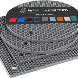 Joyhalo Trivets for Hot Dishes - Hot Pads for Kitchen, Silicone Pot Holders for Hot Pots and Pans, Silicone Mats for Kitchen Countertops, Table, Flexible Easy to Wash and Dry, Grey