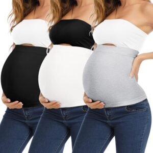 KIM S Set of 3 Pregnancy Support Belt Belly Belt for Pregnancy Maternity Band Belly Bands Pregnancy Belly Support Band Belly Bands for Pregnant Women Belly Band for Pregnancy Black White Grey 4