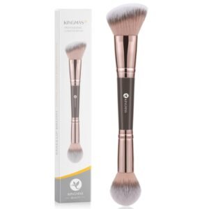 KINGMAS Foundation Makeup Brush, Double Ended Bronzer Brush Angled & Round Contour Brushes for Beauty Blending Liquid Powder, Concealer Cream Cosmetics Blush (Brown)