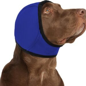 KOESON Dog Calming Hoodie - No Shake Ear Wraps for Dogs, Anxiety Relief & Noise Protection, Water Resistant Pet Ear Cover Muffs for Thunderstorms, Swimming, Firework, Grooming, Bathing, Royal Blue M