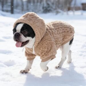 KOOLTAIL Fuzzy Dog Sweater Hoodie for Small Medium Large Dogs, Soft Fleece Pet Clothes Sweatshirt with Leash Hole, Warm Winter Dog Sherpa Jacket Snuggie Cold Weather Coat for Puppy Cats Girl, Beige SM