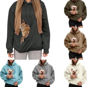 Kangaroo Pouch Hoodie For Women Dog Pouch Sweatshirts Pet Carrier Pullover Animal Holder Long Sleeve Tops