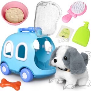 Kiddie Play Dog Toys for Kids Girls Barking Walking Dog Toy Puppy Pet Care Playset with Carrier and Accessories