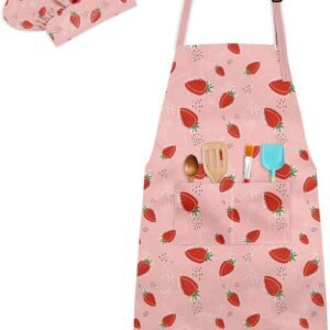 Kids Chef Hat and Apron, Adjustable Kids Aprons with Pocket Girls Boys Kitchen Toddler Aprons for Cooking Baking