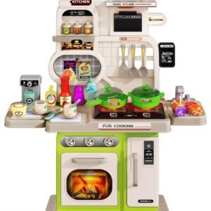 Kids Kitchen Playset, Toddler Play Kitchen Set Toys with Sound & Light, Cooking Stove, Play Sink, Play Food Kitchen Accessories, Pretend Kitchen Toy for Kids Toddlers Girls (Green)