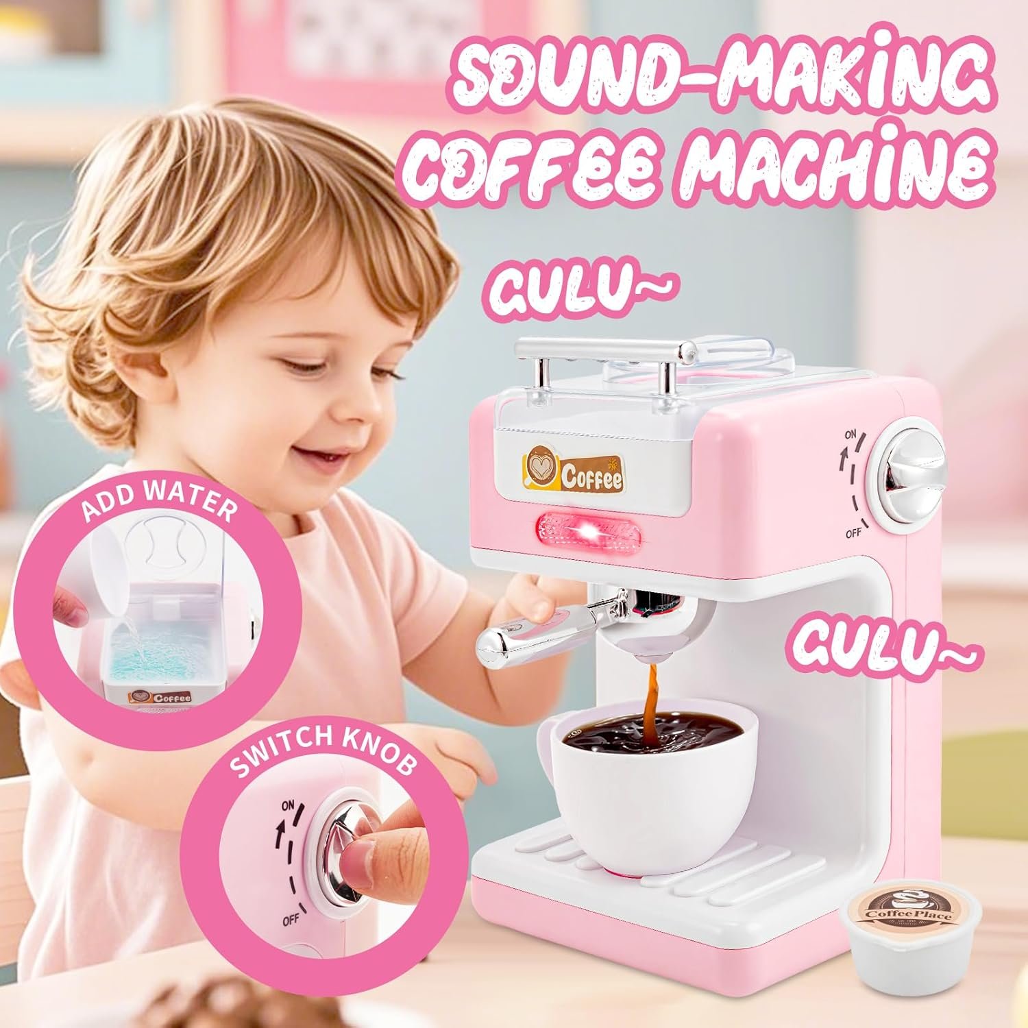 Kids Play Kitchen Accessories Toys Set,Prented Play Kitchen Appliances Playset,Blender,Coffee Maker,Mixer,Toaster with Light & Sound,Kitchen Sets for Kids Age 4-8,Pink Kitchen Toys for Toddler Girls - Image 2