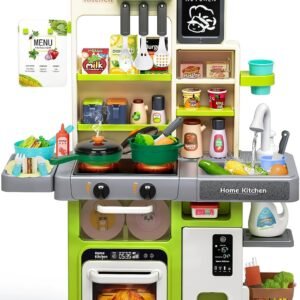 Kids Play Kitchen Set, Toddler Kitchen Playset with Sound & Light, Cooking Stove with Steam, Play Sink, Play Food Toy and Kitchen Accessories, Kitchen Toy for Kids Girls Boys (31.5 * 22 * 8.6in)