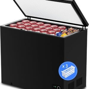 Kismile 7.0 Cubic Feet Chest Freezer with 3 Removable Basket, Free Standing Top Open Door Compact Deep Freezer with Adjustable Temperature for Home/Kitchen/Office/Garage/Bar (7.0 Cu.Ft, Black)