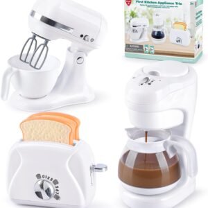 Kitchen Appliances Toys, Kids Play Kitchen Accessories Set, Pretend Kitchen Toys for Kids Ages 4-8, Coffee Maker, Mixer, Toaster with Realistic Lights & Sounds, Gift for Girls Ages 3+