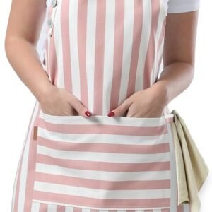 Kitchen Apron Waterdrop Resistant Cotton Apron with adjustable Aprons for Women with Pockets Cooking Apron Chef Apron for Men (1, Powder Pink)