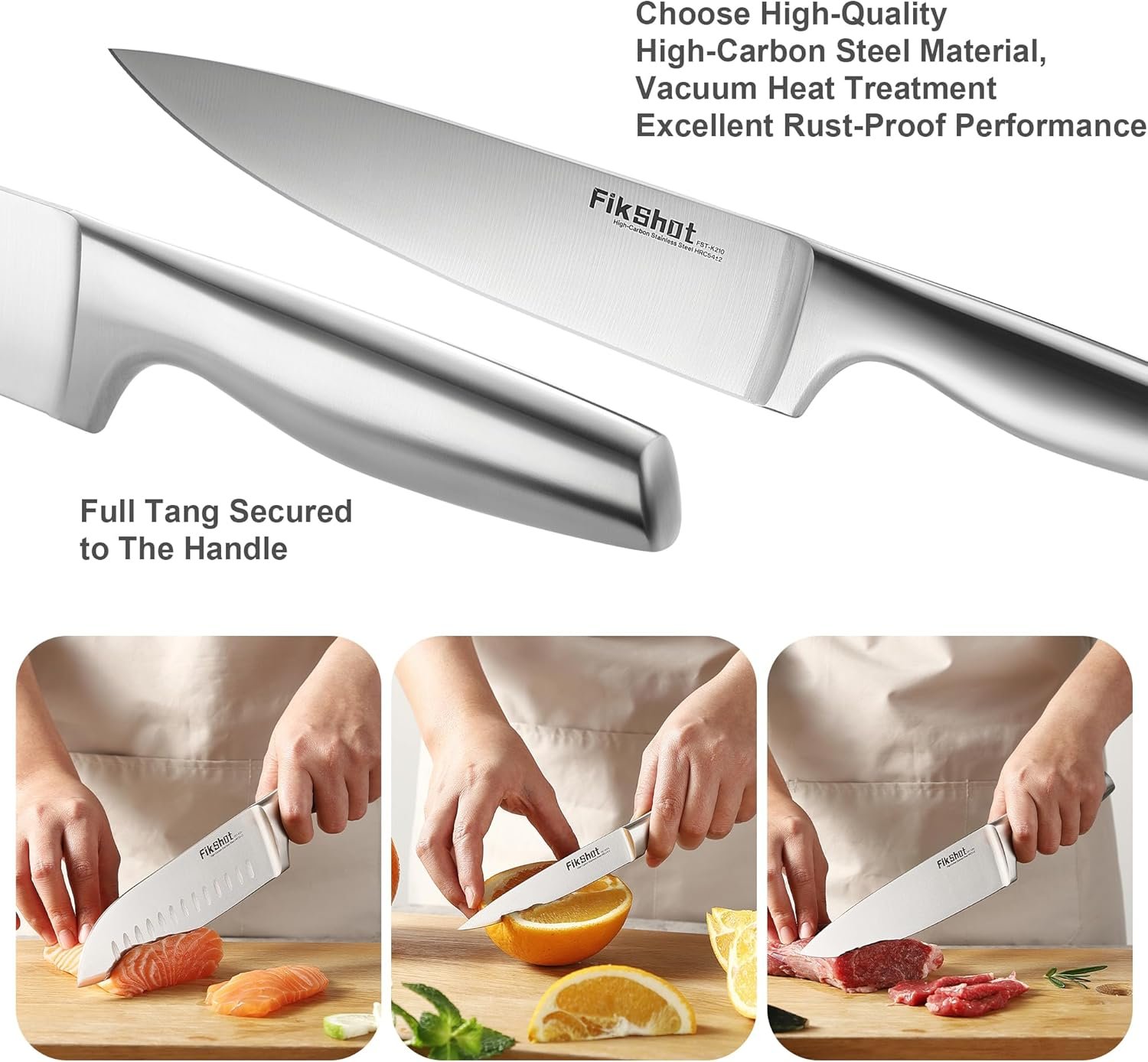 Kitchen Knife Set, FIKSHOT Premium Stainless Steel Knife Block Set, Razor-Sharp Santoku Knife and Fruit Knives, Gift for Homecooks, Rust-Proof, Designed for Women - Image 2
