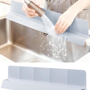 Kitchen Sink Splash Guard 23" Silicone Water Guard with Strong Suction Cups, Faucet & Countertop Protector, Bathroom & Sink Edge Splash Guard Strip, Easy Install, Dishwasher Safe-Grey