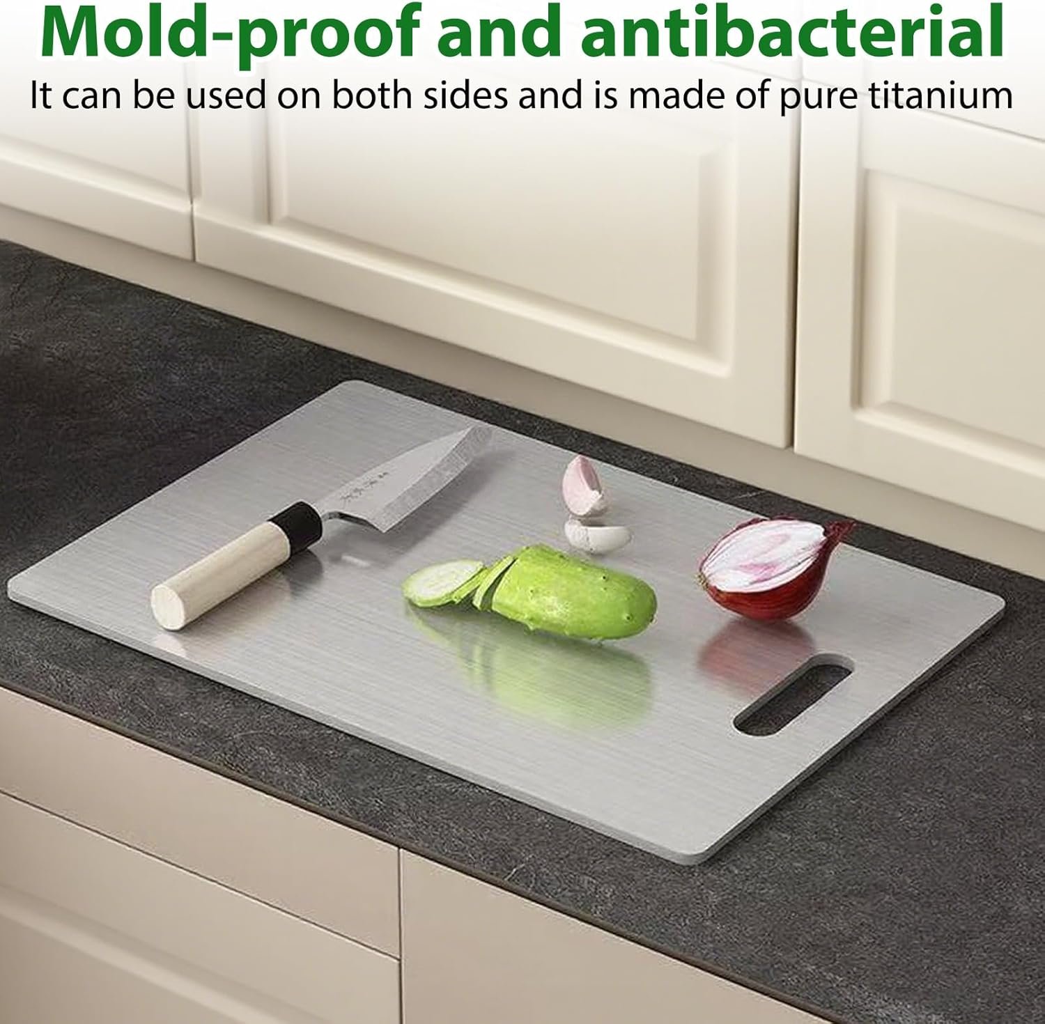 Kitchen Titanium Cutting Board, Stainless Steel Cutting Board, Double Sided Chopping Board for Cutting Meat Vegetable Fruit (13.4"L x 9"W) - Image 2