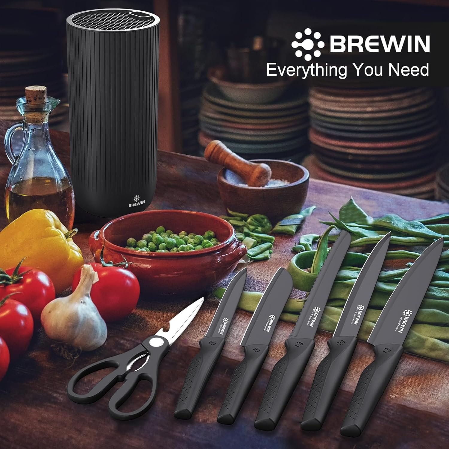 Knife Set, Brewin Kitchen Knife Set, Knives Set for Kitchen, Universal Knife Block, Utility Knife Block Set, New Home Essentials, Apartment Essentials, Dishwasher Safe - Image 2