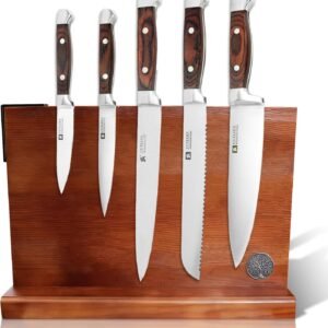 Knife Set with Block, Magnetic Knife Block Set with Knives for Home Chefs and Professionals, Safe Storage