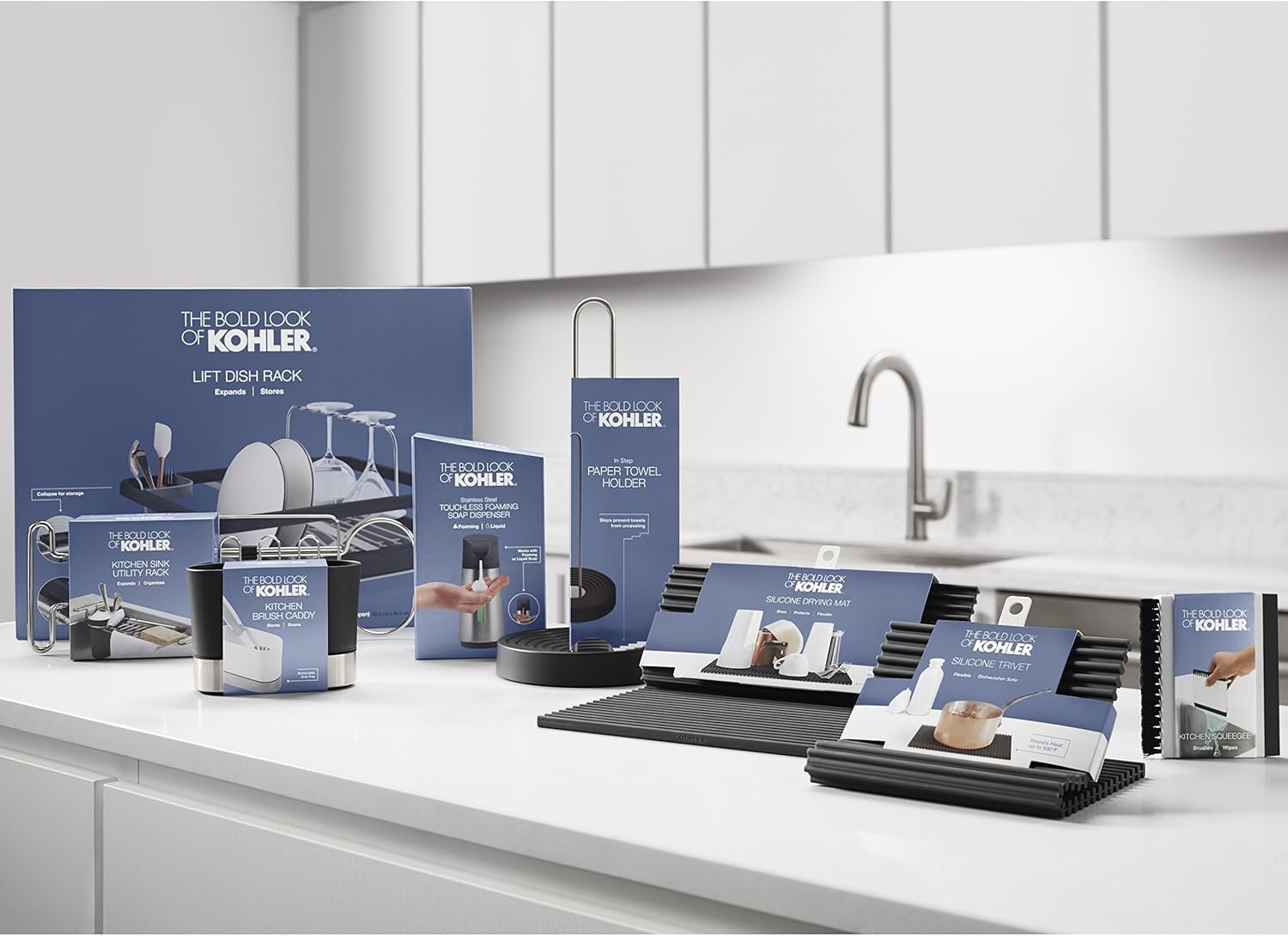 Kohler K-6379-0 Kitchen Sink Squeegee and Countertop Brush, Multi-Purpose, Cleans Wet and Dry Spills, Dishwasher Safe, White - Image 2