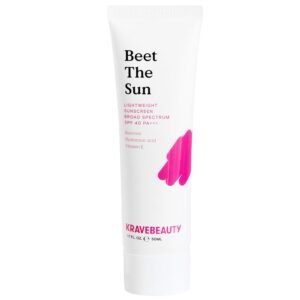 KraveBeauty Beet The Sun Lightweight Sunscreen SPF 40 PA+++, Broad Spectrum Facial Sunscreen with Beet Root Extract & Hyaluronic Acid, Non-Greasy Daily SPF Lotion for Face, Fragrance Free, 50 mL