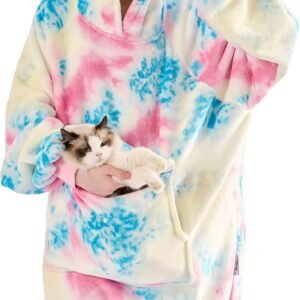 Krifey Wearable Blanket Hoodie, Oversized Sherpa Fleece Sweatshirt with Giant Pocket, Birthday Gifts for Women, Mom, Sister, Pink Tie Dye