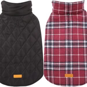 Kuoser Waterproof Dog Coat, Reversible Dog Jacket for Medium Dogs, Adjustable Durable Doggie Winter Coat Warm Puppy Cold Weather Apparel from Small to Large Breed, Red M