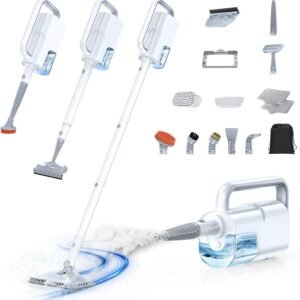 LABIGO 10-in-1 Steam Mop with Detachable Handheld Steamer, 350ml Tank, 10s Heat-Up, 248°F Steam Cleaner, 3-Level Control and Swivel Head for Floors, Carpets, Tiles, BBQ grill Multi-Surface Clean White